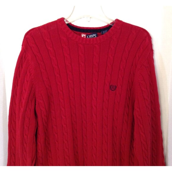 Ralph Lauren Chaps Sweater Men L Red Fisherman Cable Knit Chunky Preppy Y2K 90s - Picture 4 of 12